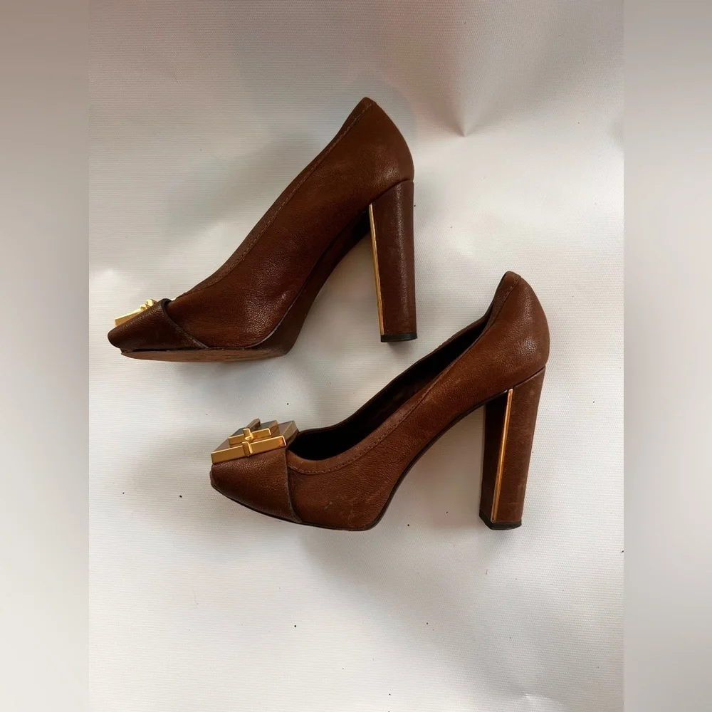 Tory Burch Brown Heels with Gold Accents